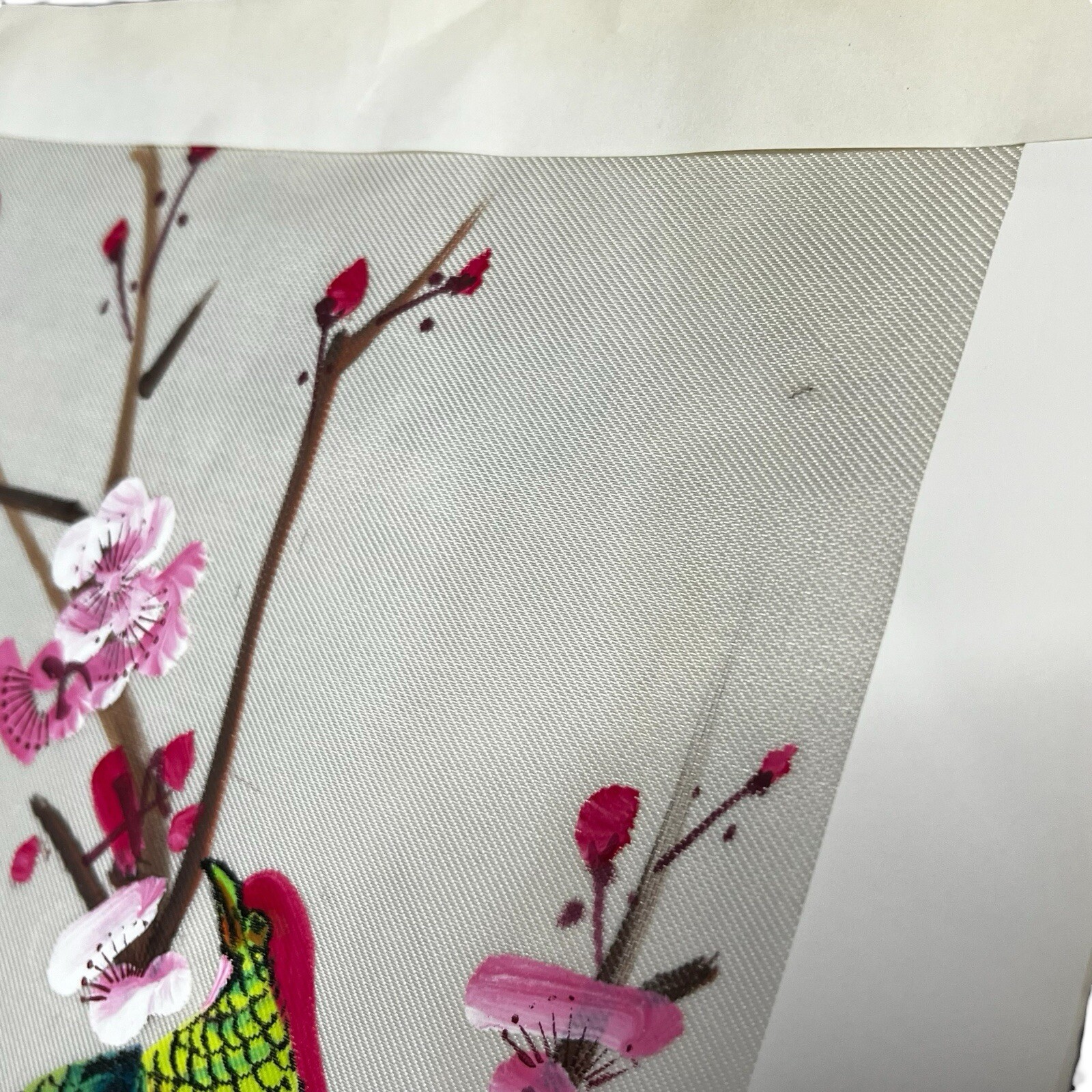 Set 2 Vintage Chinese Silk Painting Panels Birds in Flowering Tree 18.5″ x 11.5″