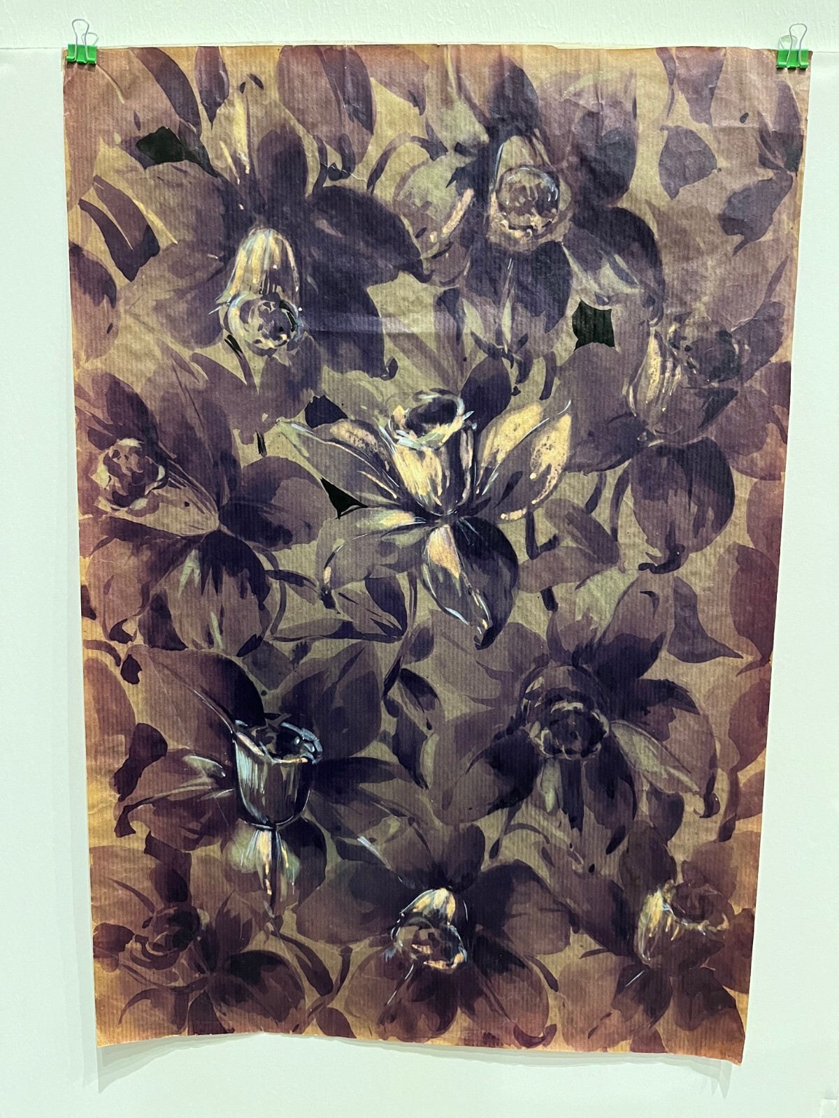 Original Handpainted Dark Botanical Floral Daffodil Art on Paper