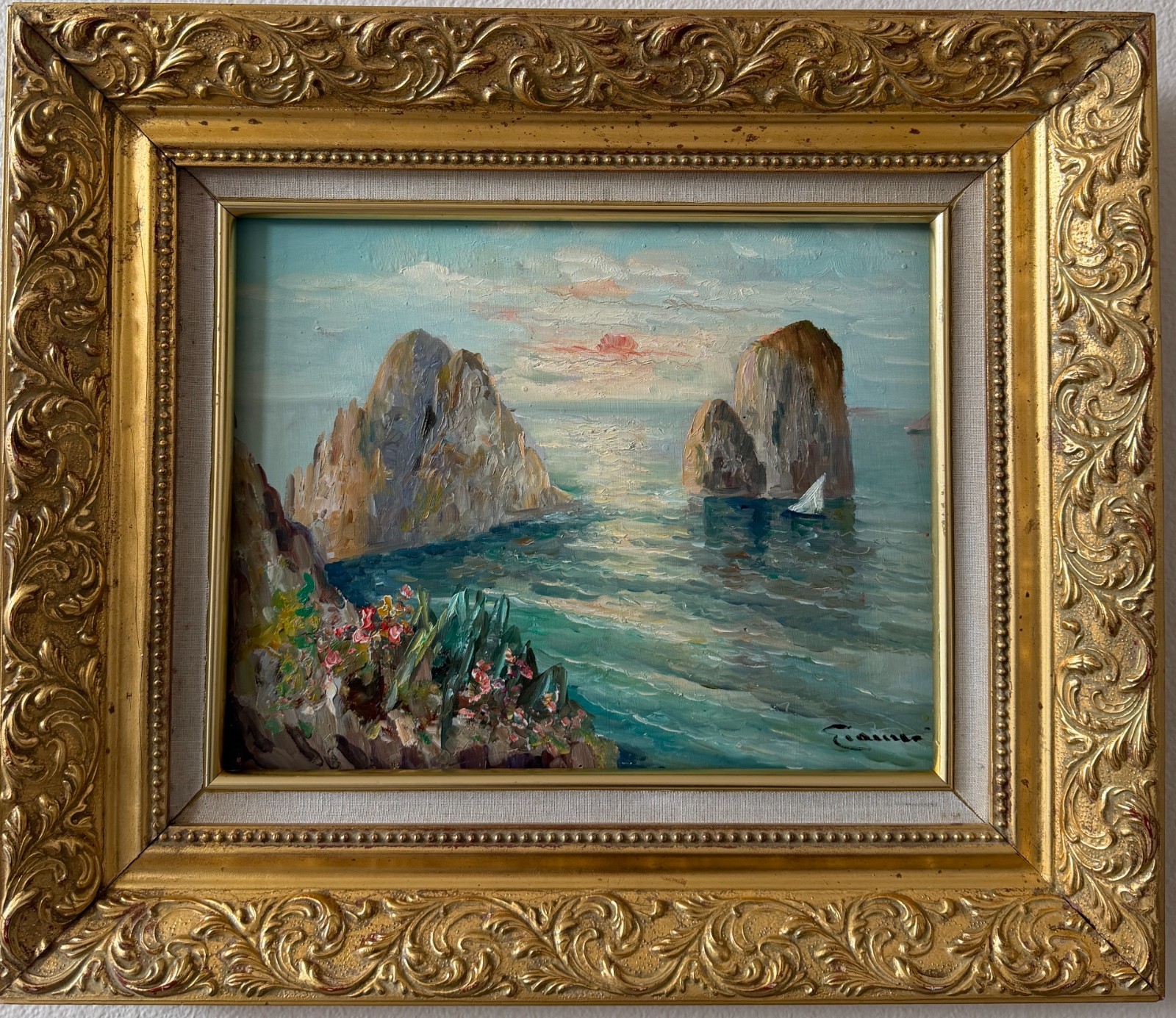 Vintage M. Gianni Signed Capri Italy Sea Impressionist Oil Painting Frame Listed