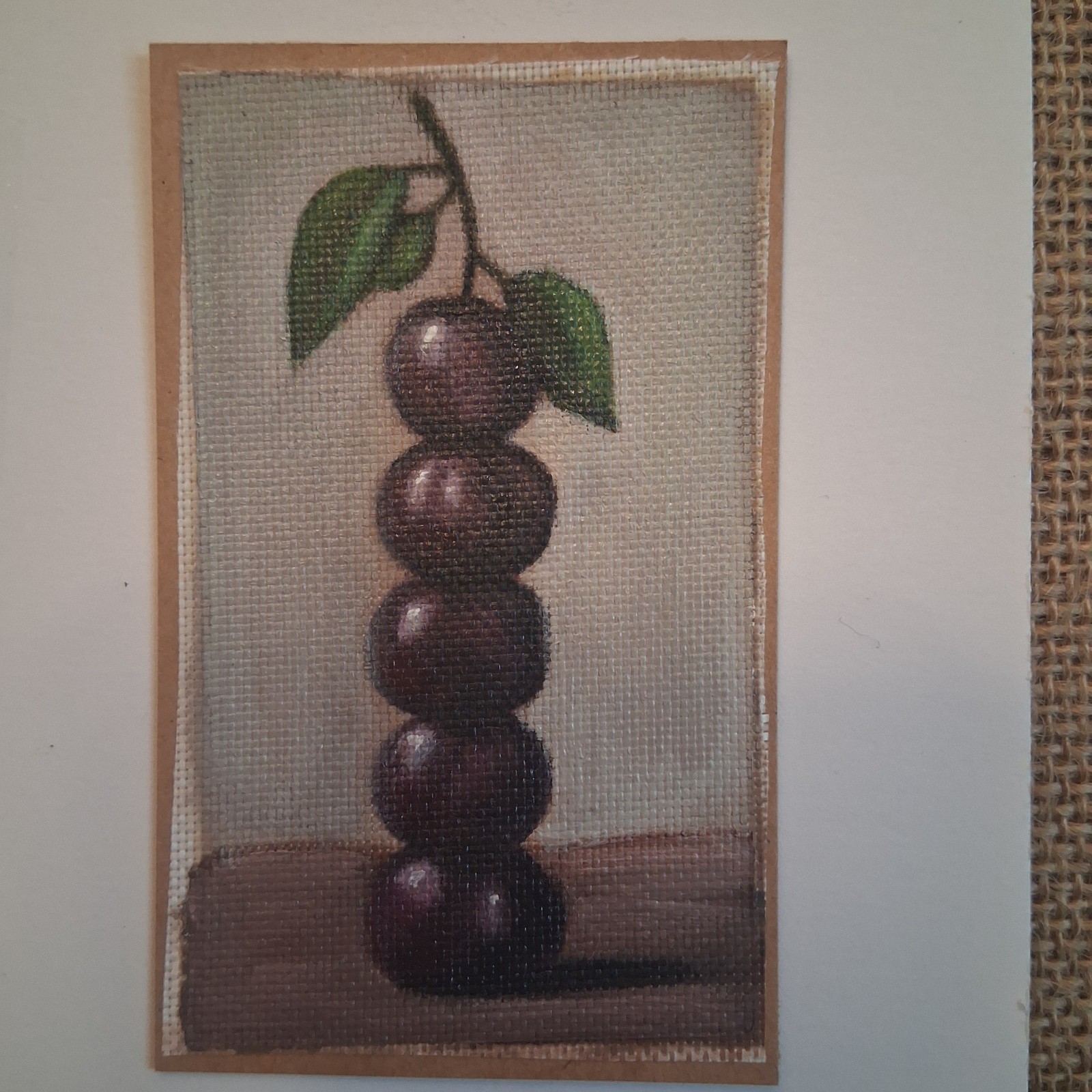 ACEO Fig & Fruit stack Painting on Canvas, Matted Artwork By Stacy Singleton