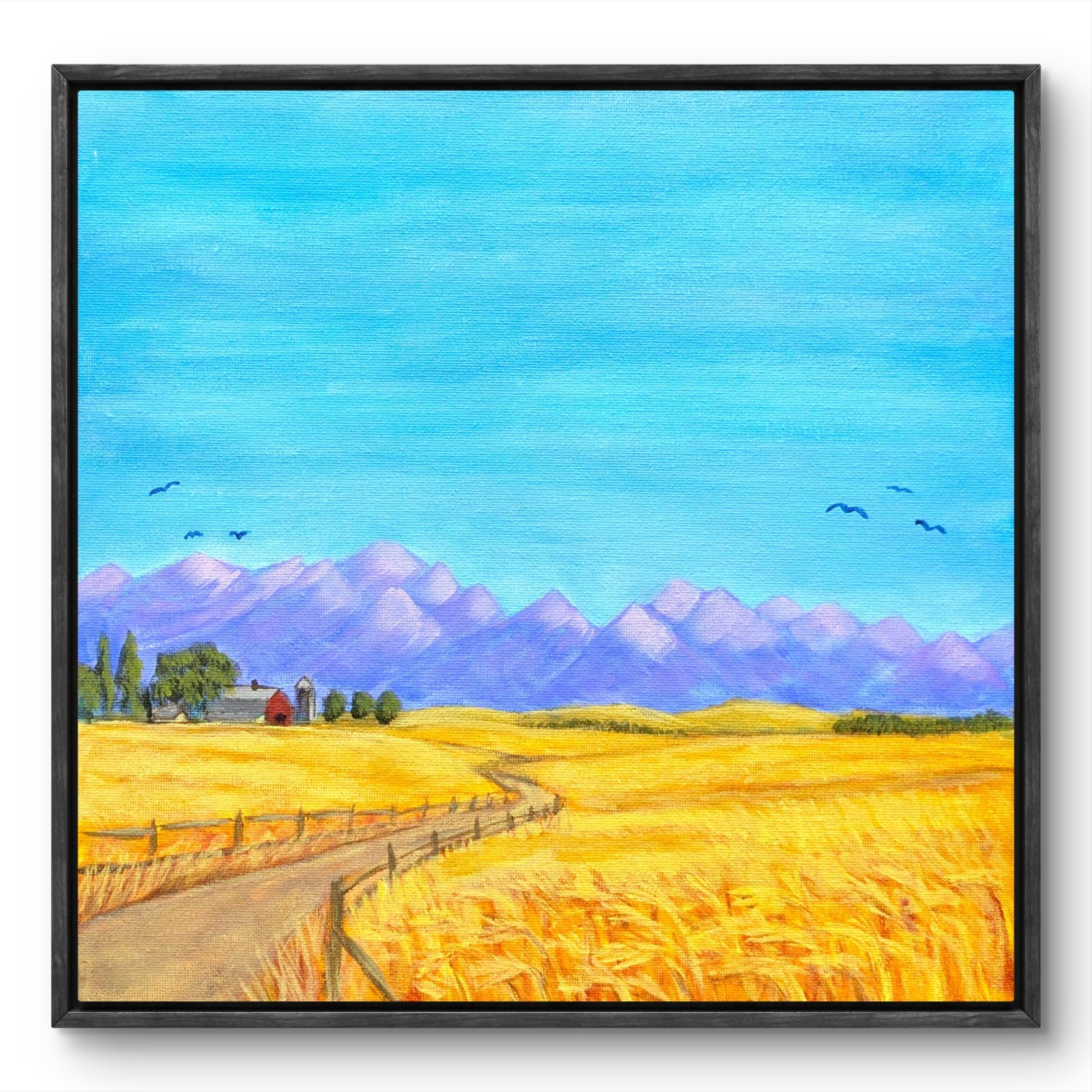 Original 12×12 Americana Landscape Acrylic Painting Impressionist Canvas Art