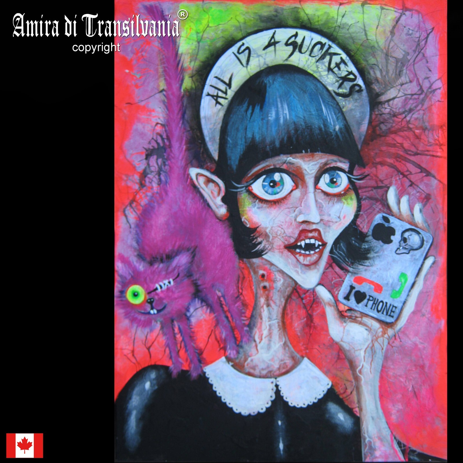 painting art contemporary artist modern cartoon portrait vampire home decor fluo