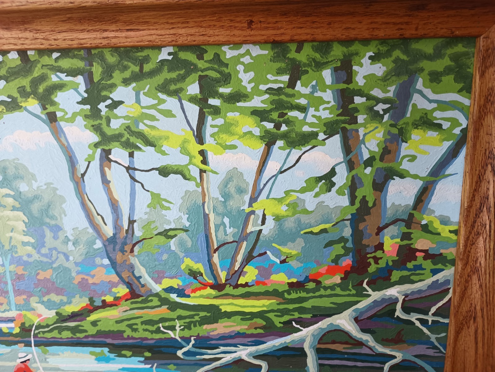 RARE VTG Framed Paint by Numbers «The Old Fishing Hole» Landscape Oil Painting
