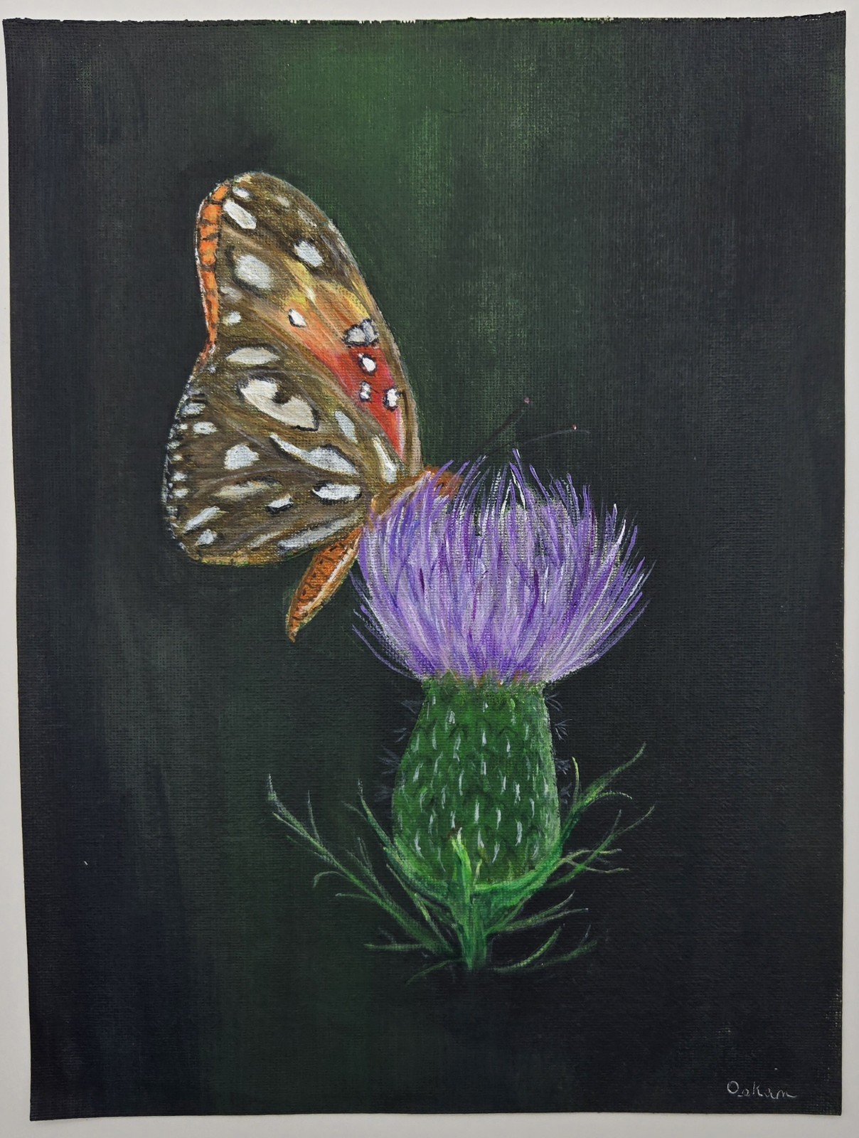 Original Acrylic Painting Butterfly on Thistle 9×12 Nature Floral Art Canvas