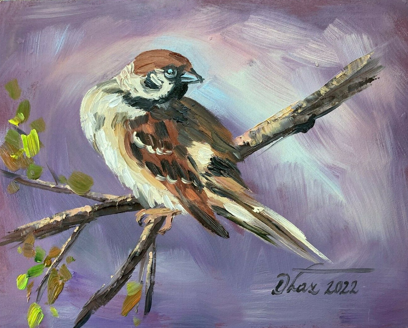 Sparrow Birds Animals Oil Painting Impressionist Dorothy Laz COA