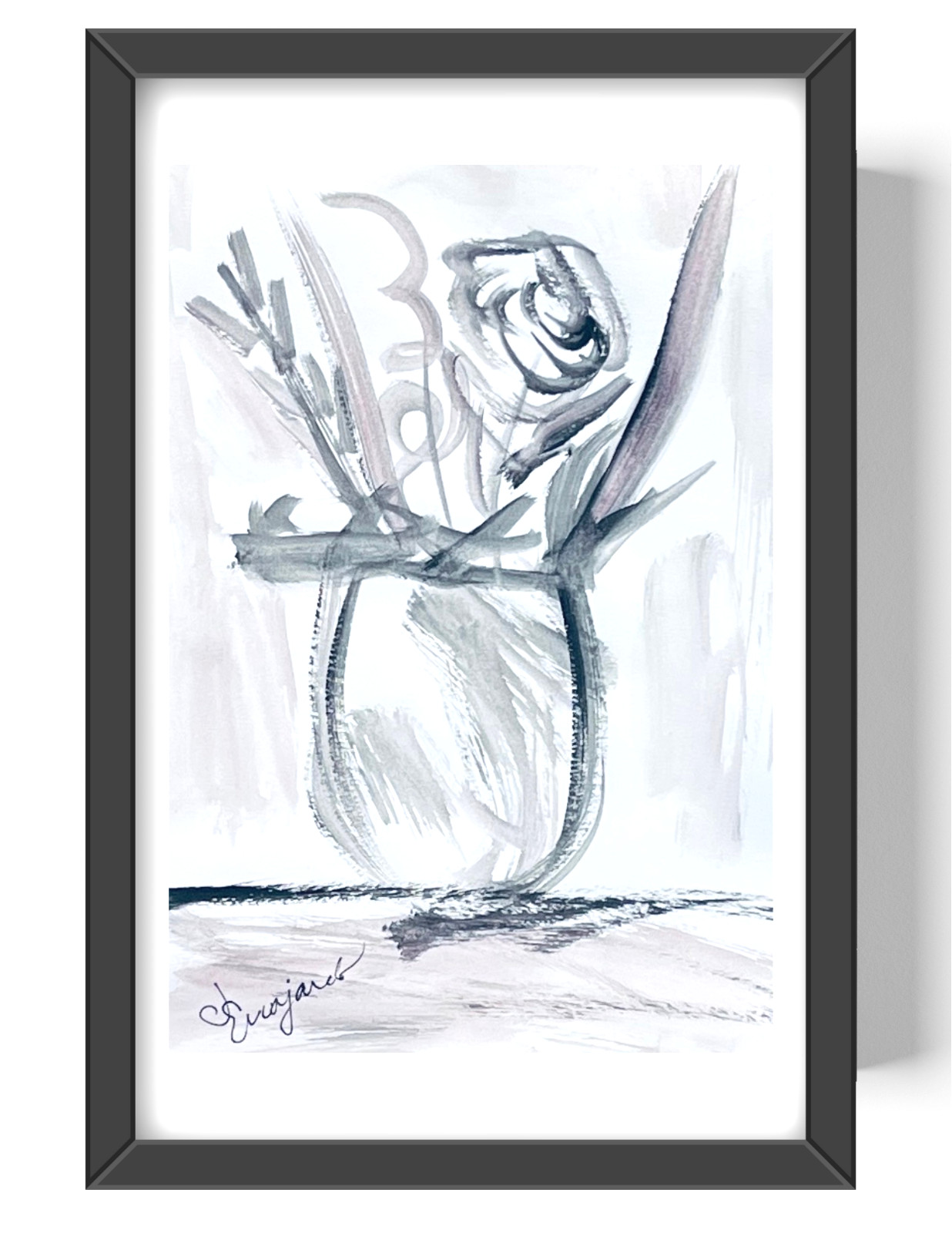 Guajardo Art: Flowers in Vase 9X6 Original Paper Signed Expressionism