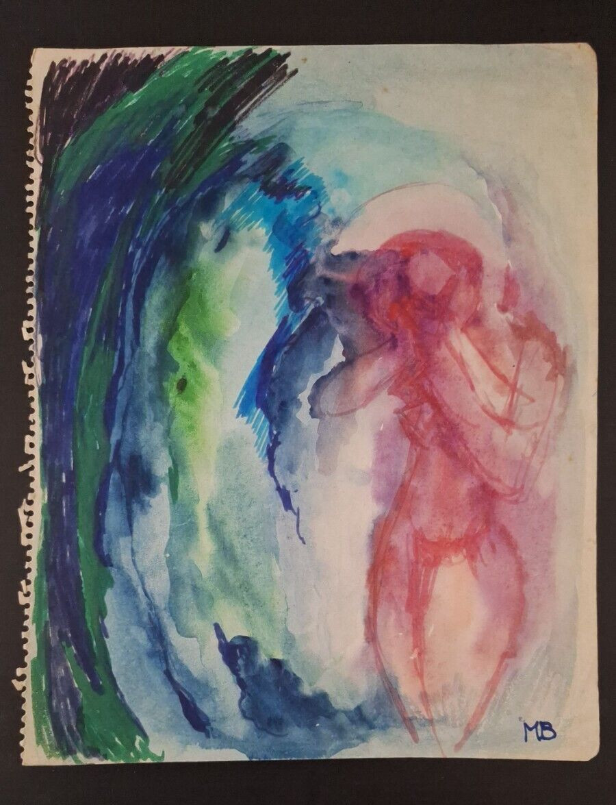 Fine Pens on cardboard paper signed MB , rare art from 60s