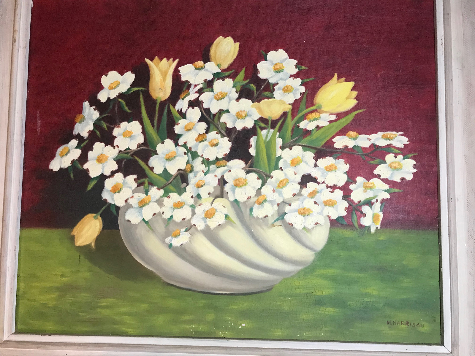 Vintage M Harrison «Still Life With Flowers» Oil Painting- Signed And Framed