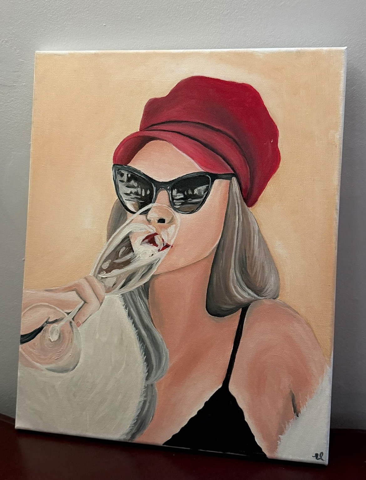 Hand Painted Original Oil Painting French Woman w/ Wine Glass Canvas Wall Art 🍷