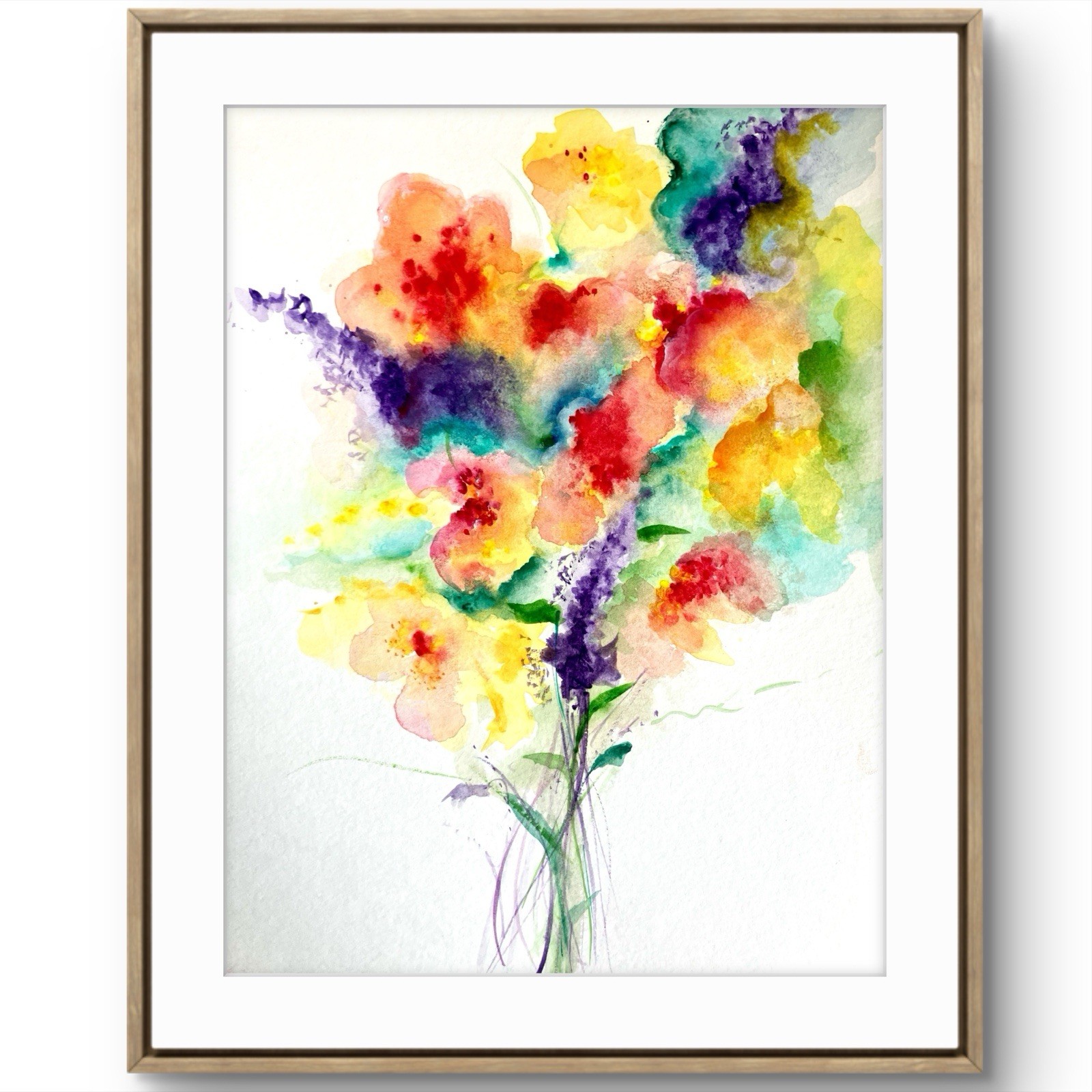TITA PAINTZ Watercolor Flower Bouquet Original Art Painting Bold Paper 9×12
