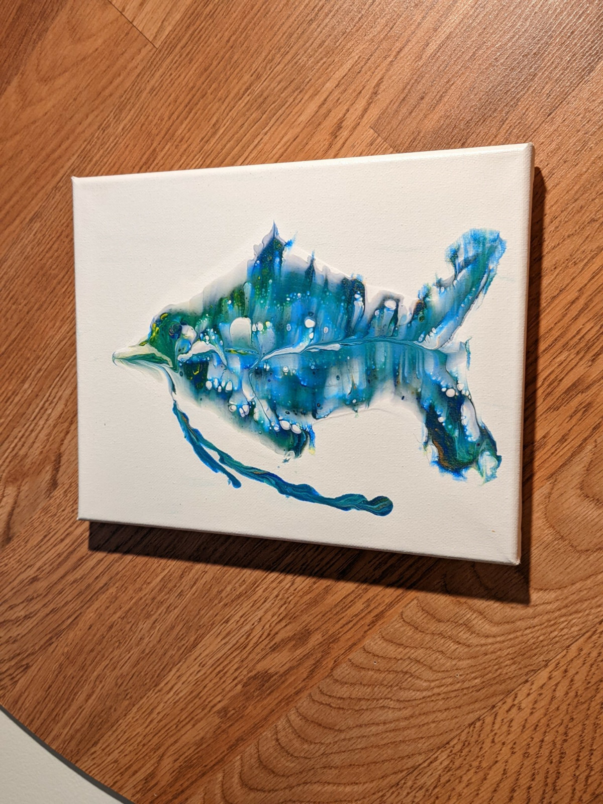 Artisan Original Acrylic Fluid Pour Art Of Fish, 8×10 Titled Bird Fish, Metallic
