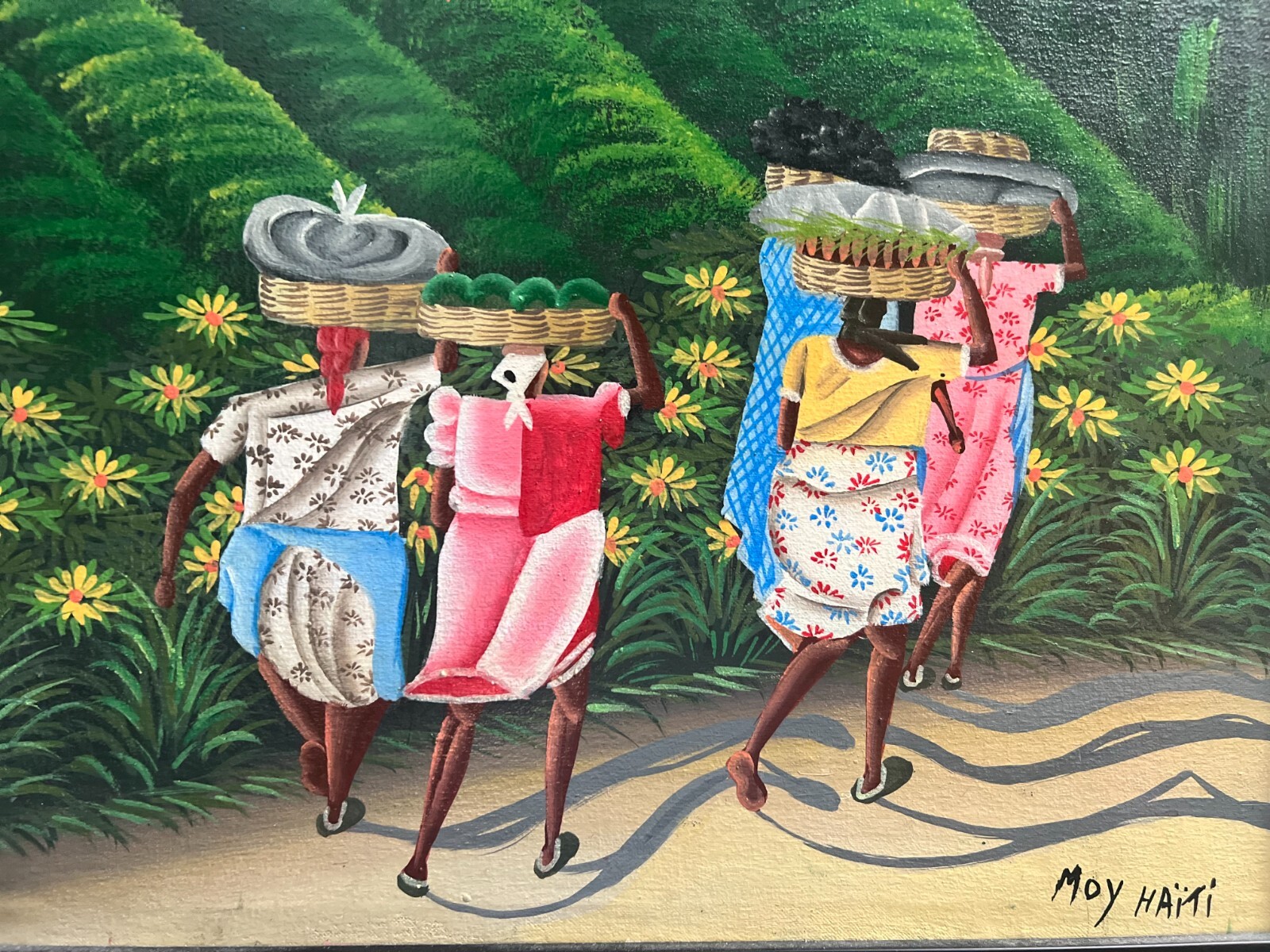 Haitian Women Carrying Fruit to Market Stunning oil in canvas by Artist MOY