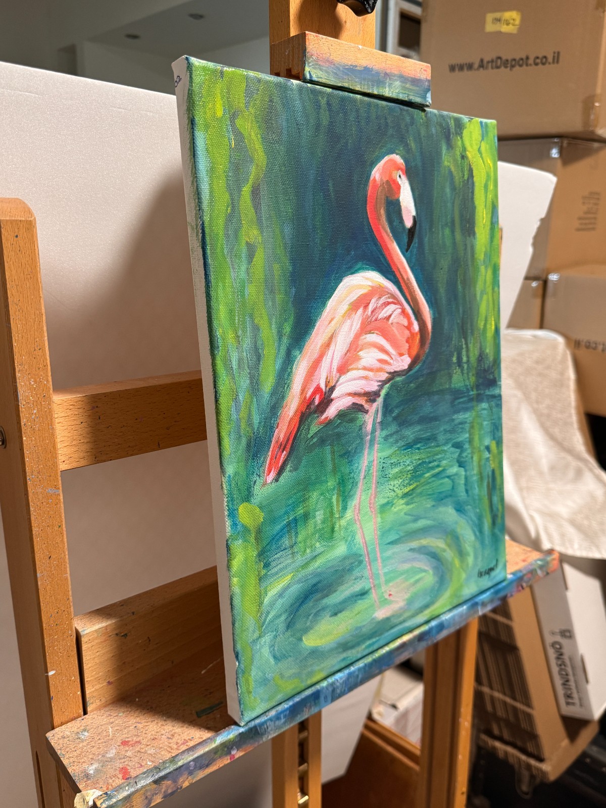 Flamingo Original Signed Acrylic Painting on Canvas 12×16 Wall Art
