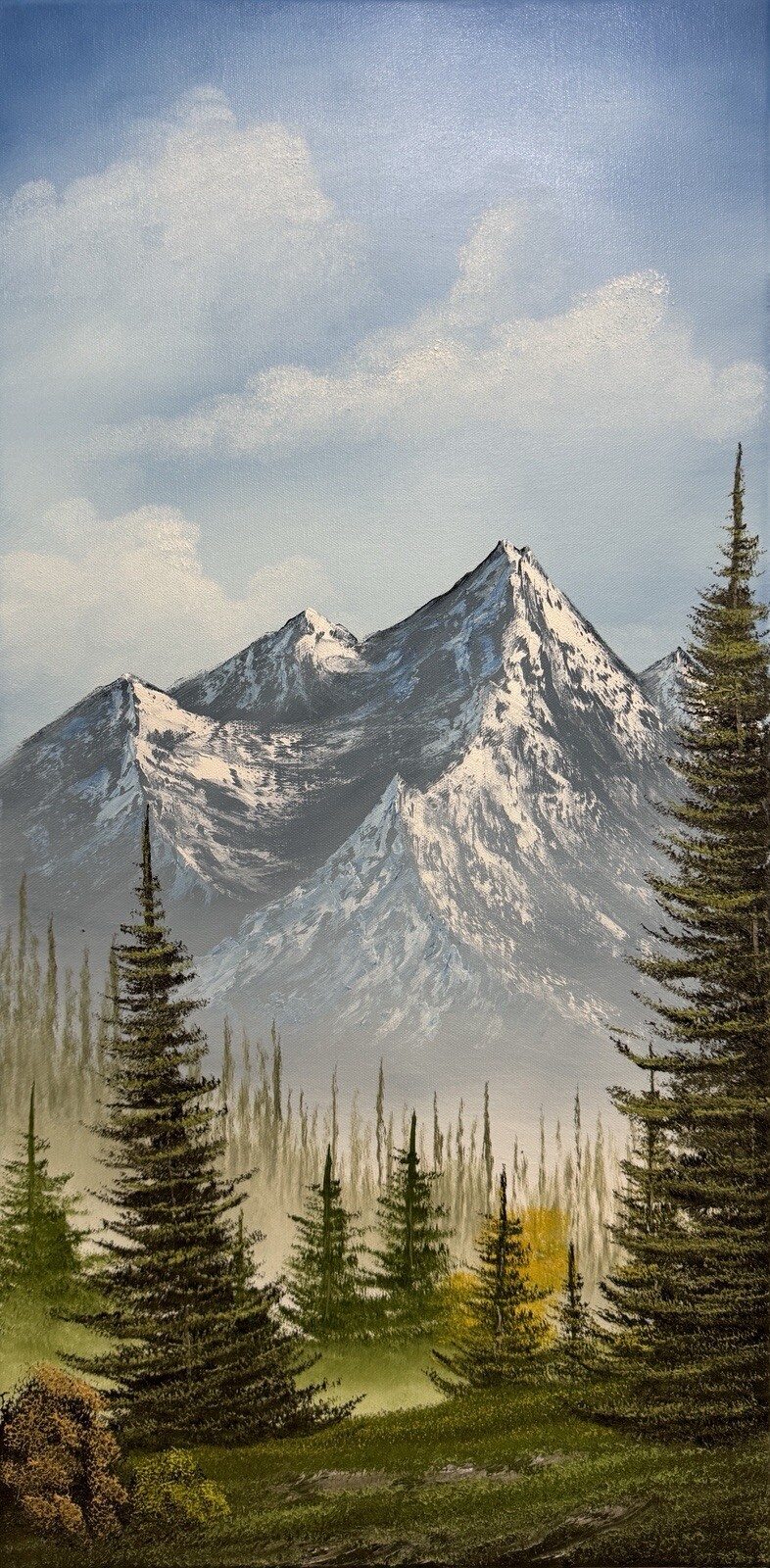 Alpine Mountain original landscape painting 15x30in