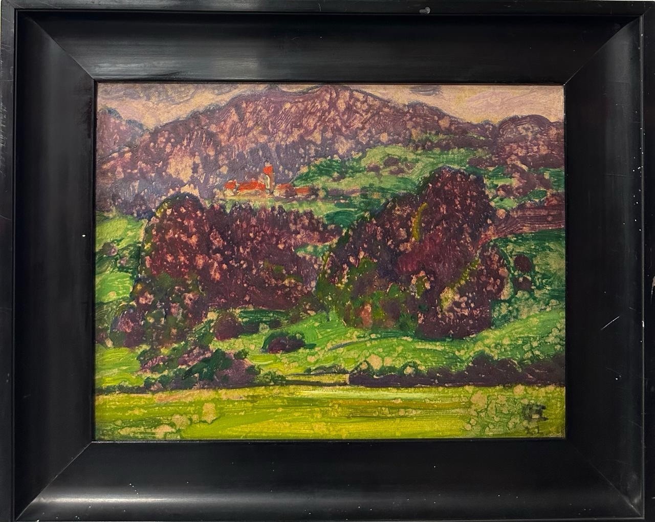 German Expressionist School Oil Painting 1922 Monogrammed C.H Mountain Landscape