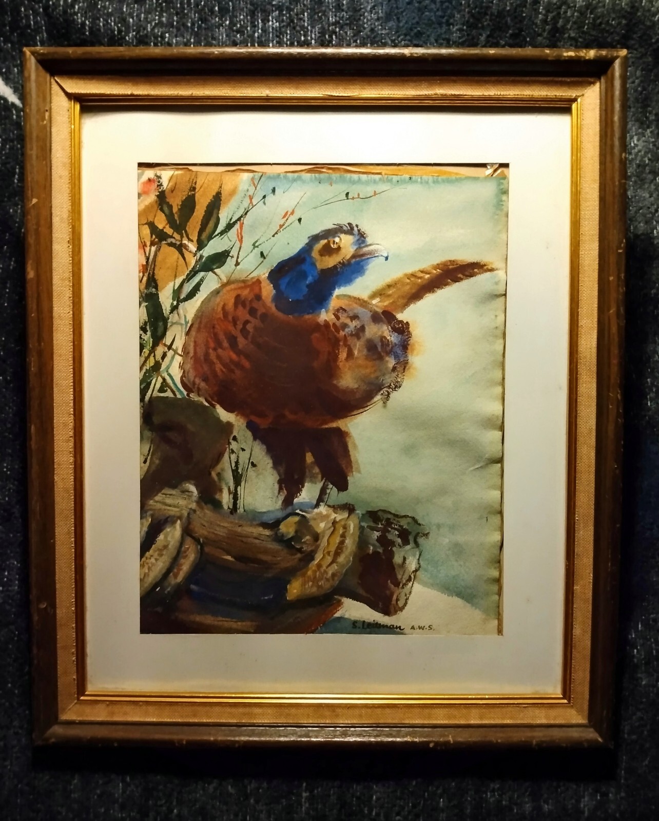 Samuel Leitman (1908 – 1982) Pheasant American Watercolor Society. A. W. S.