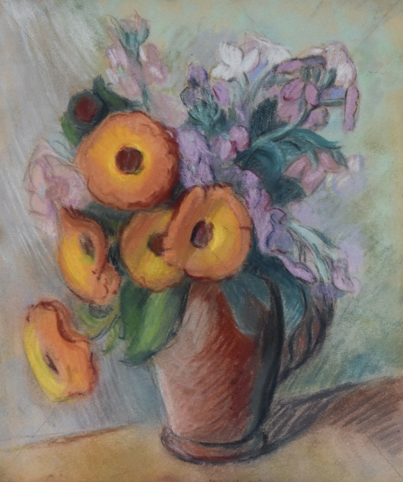 1950s French Pastel Floral Still Life Claire Demartinecourt Salon Independants