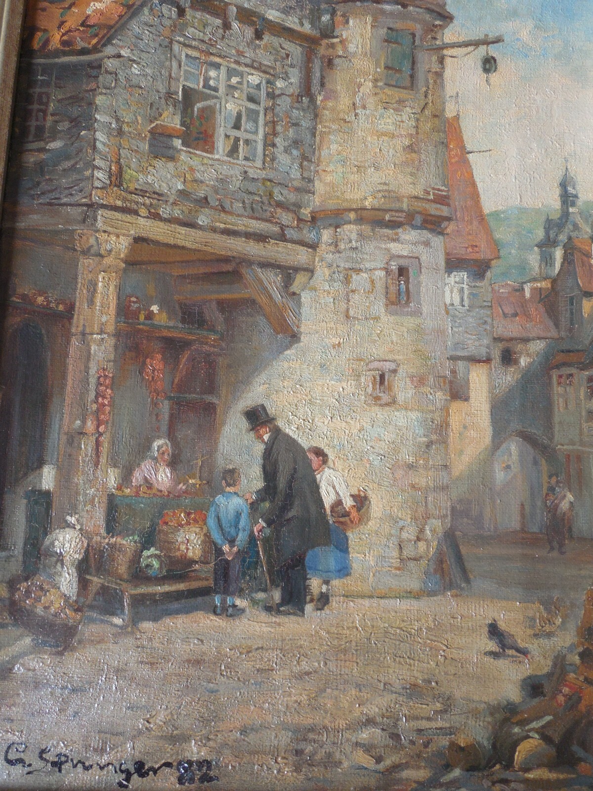 Cornelis Springer 19c. Dutch City Scene original oil on canvas