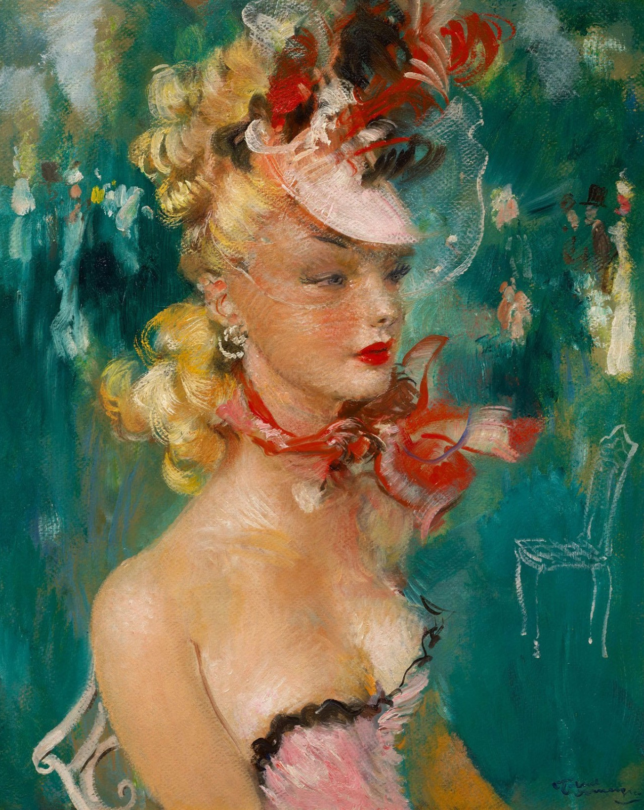 Jean-Gabriel Domergue (Handmade) Signed Oil Painting on Canvas 16×24 Art Deco ..