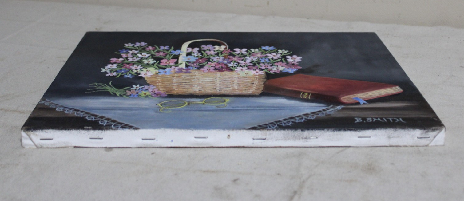 VINTAGE IMPRESSIONIST OIL PAINTING FLORAL RED GERANIUM FOLK ART SIGN GILT FRAME