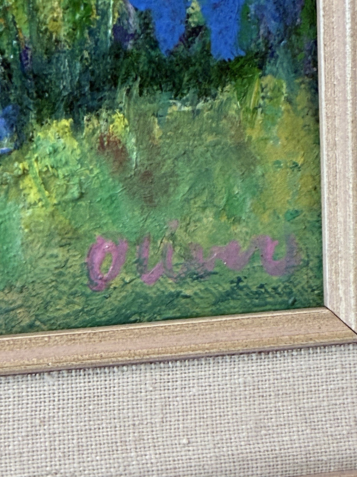 Vintage Impressionist Oil Painting Signed Oliver Village Landscape Ornate Frame