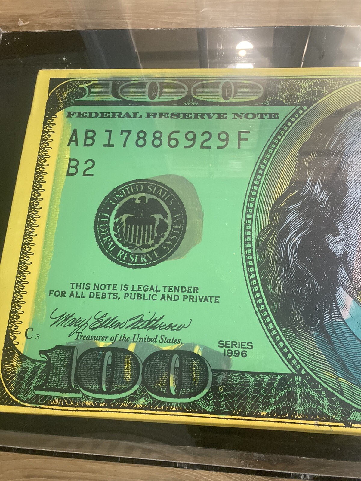 Steve Kaufman Art 100 Dollar Bill Multi color Original Painting On Canvas