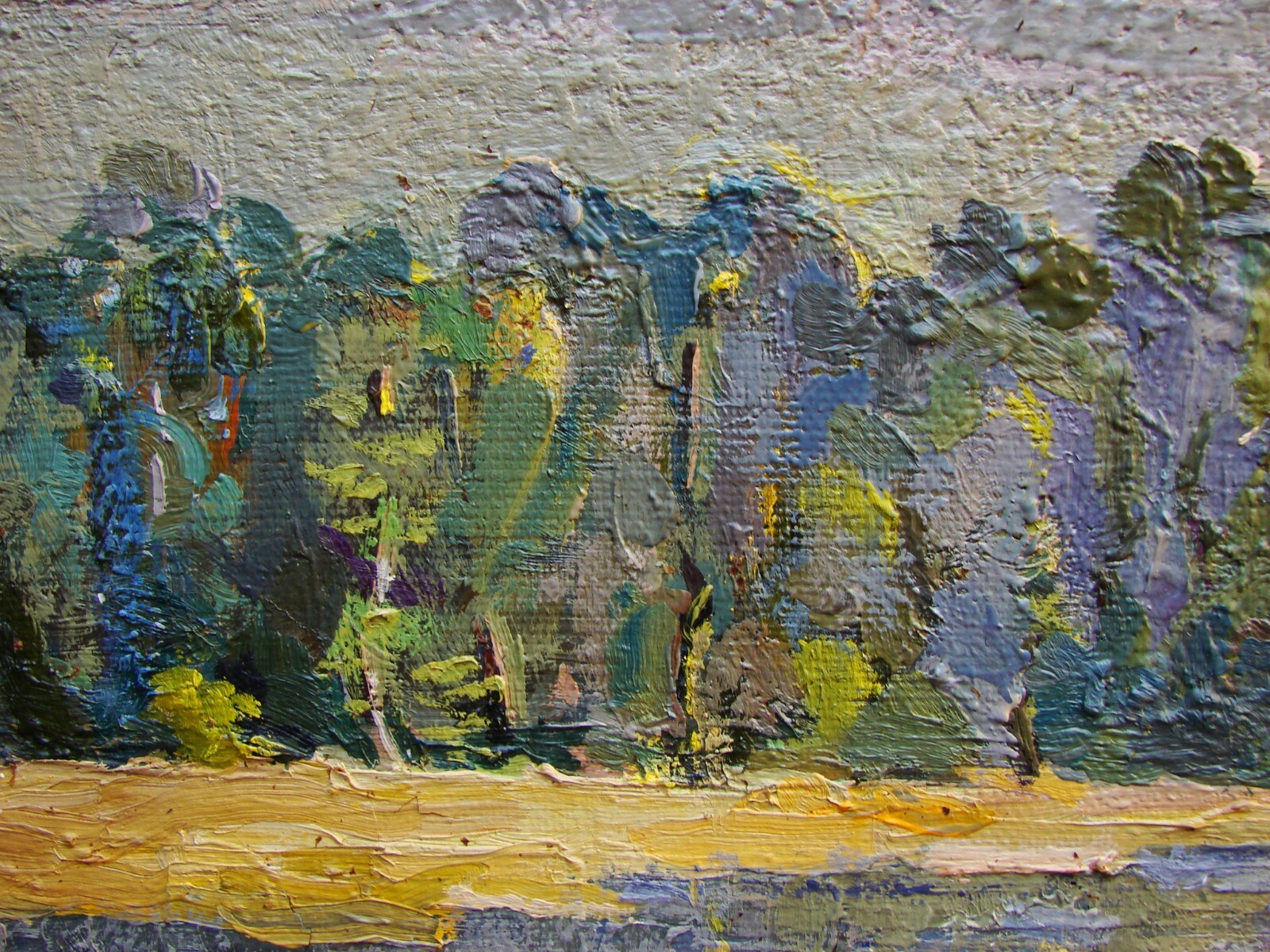Ukrainian Soviet Oil Painting postimpressionism landscape river after rain cloud