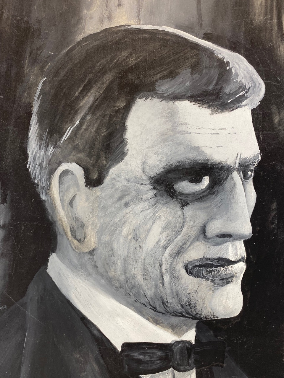 Vintage HOPPER Signed Painting. Phantom of the Opera Illustration B&W Portrait