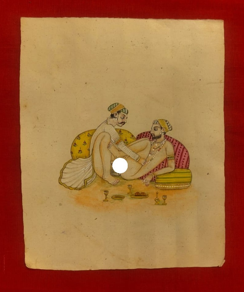 Handmade Original Maharajas Love Scene Erotic Kamasutra Gay Miniature Painting