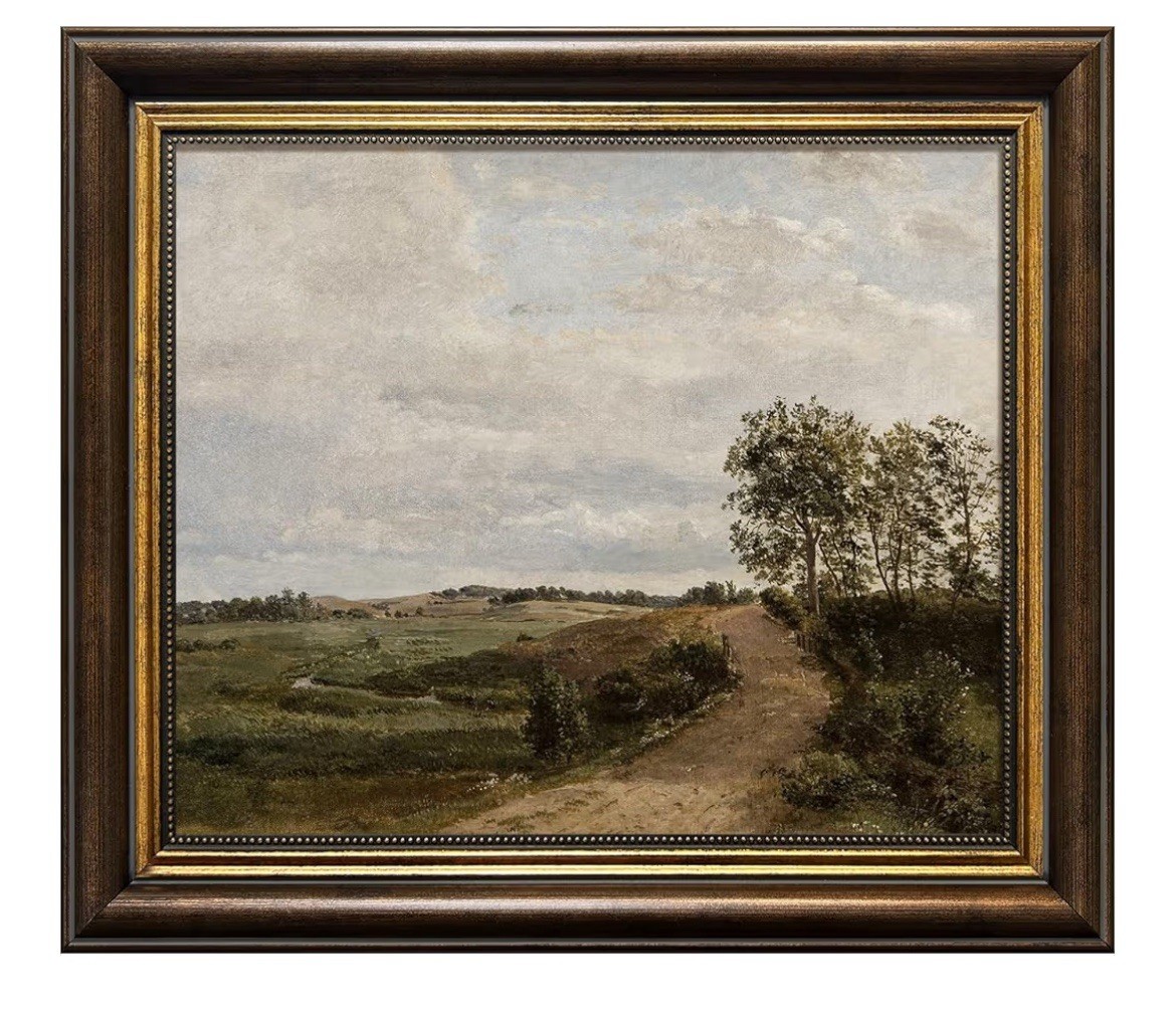 Moody Landscape Canvas Print Gold Frame Antique Style Farmhouse Decor 8×10”