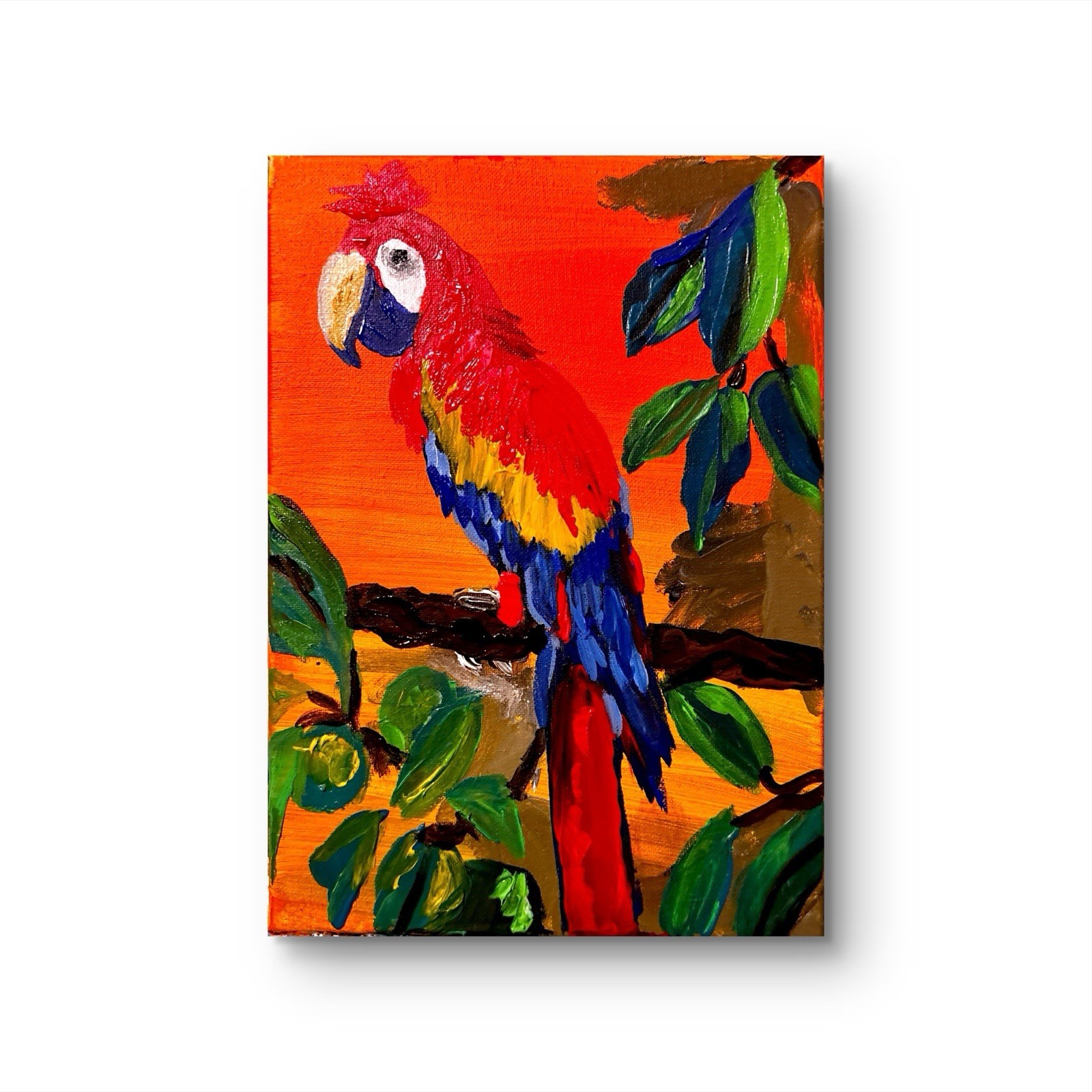 Original Forest Birds 9×12 Abstract Acrylic Canvas Painting Signed Art Colorful