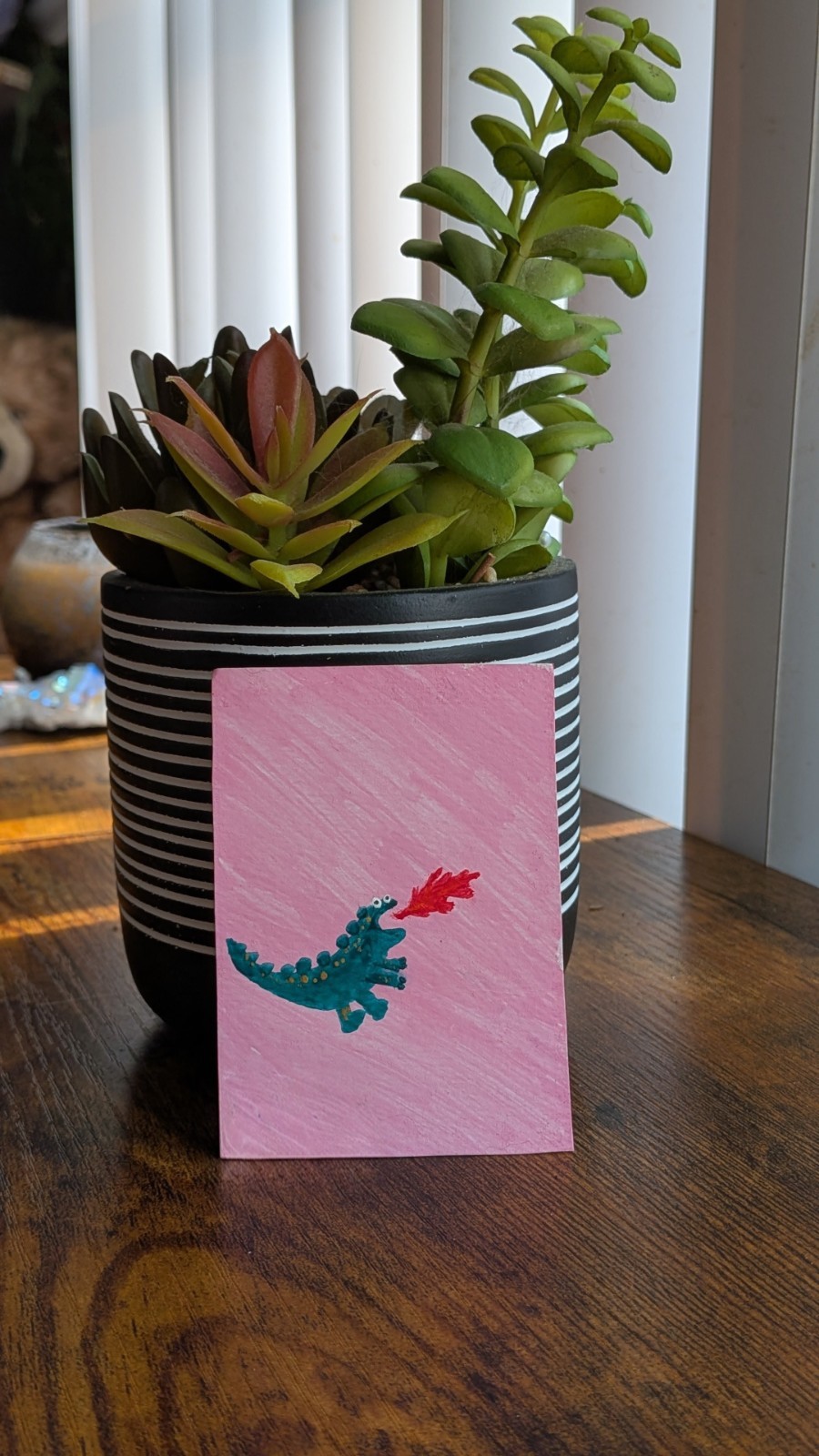 ACEO Original painting Spitfire tiny green Dragon Dinosaur (grumpylizard)