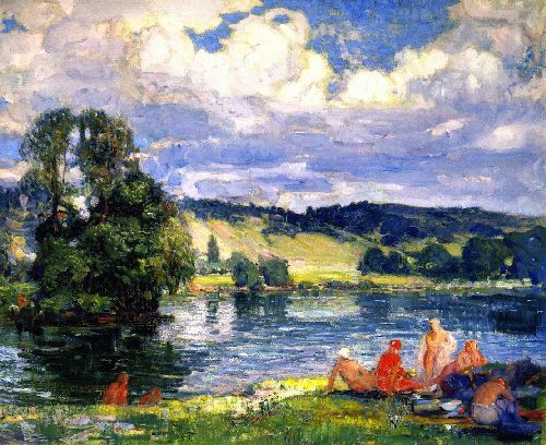 Oil painting impression Bathers-along-the-Seine-Vernon-France-Joseph-Kleitsch