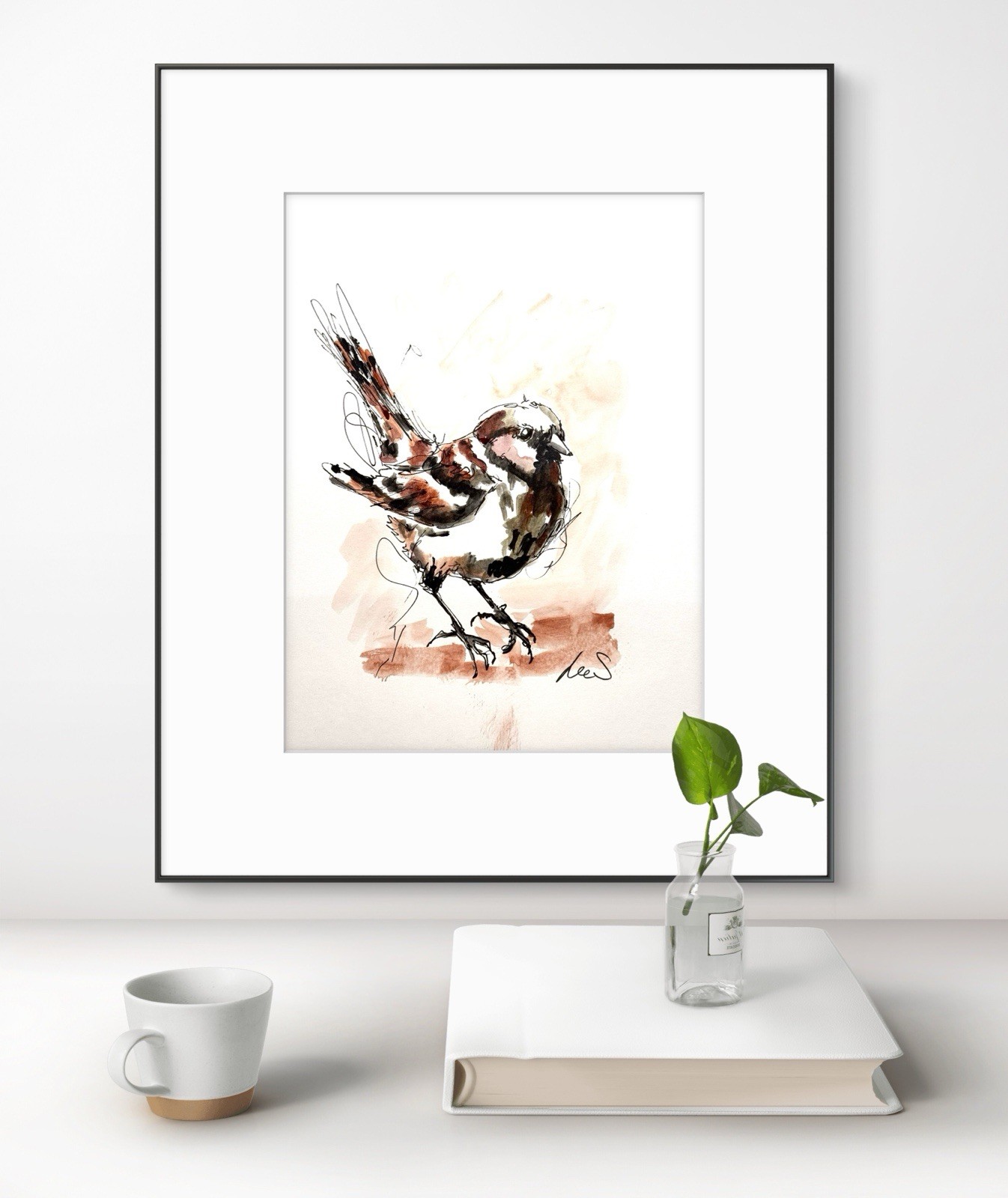 Original Abstract Expressionism 9X12 Sparrow Paper Modern Handmade Signed 12