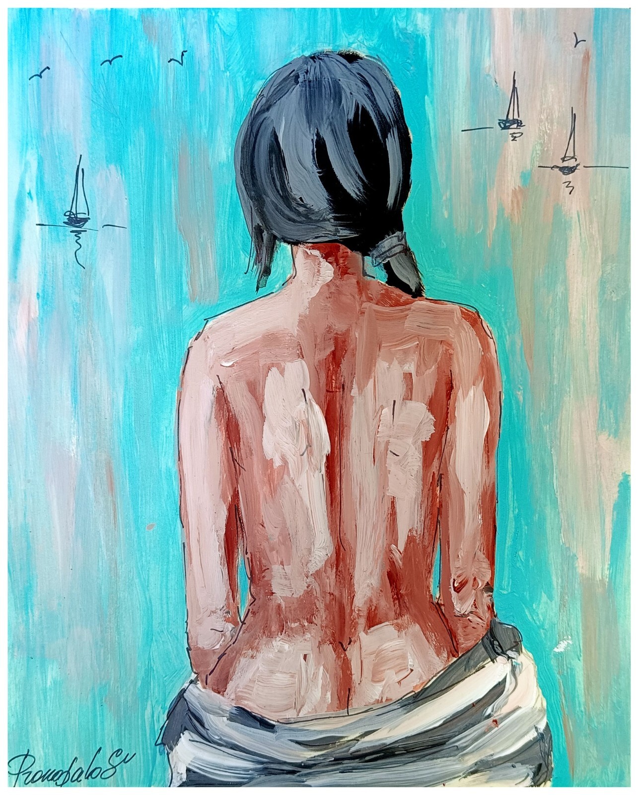 Original Art Female Painting Nude Woman Beautiful 10×8 in Collectible Drawing