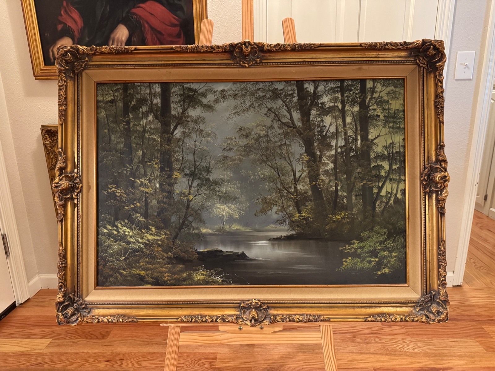 Deep In The Forest Ornate Wood Framed Oil Painting By De Ong 43″ x 31″