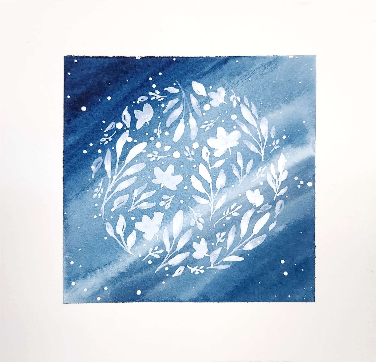 Abstract Original Floral Moon Painting 6×6 Acrylic Mini Blue Signed
