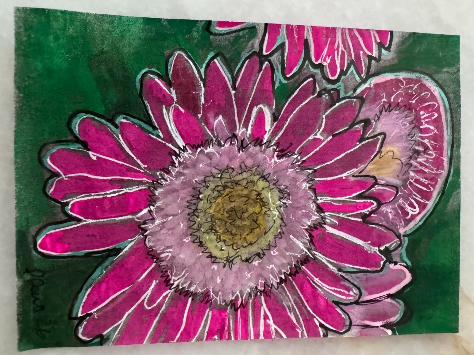 ACEO original abstract painting watercolor /ink on Yupo plastic «paper» OOAK
