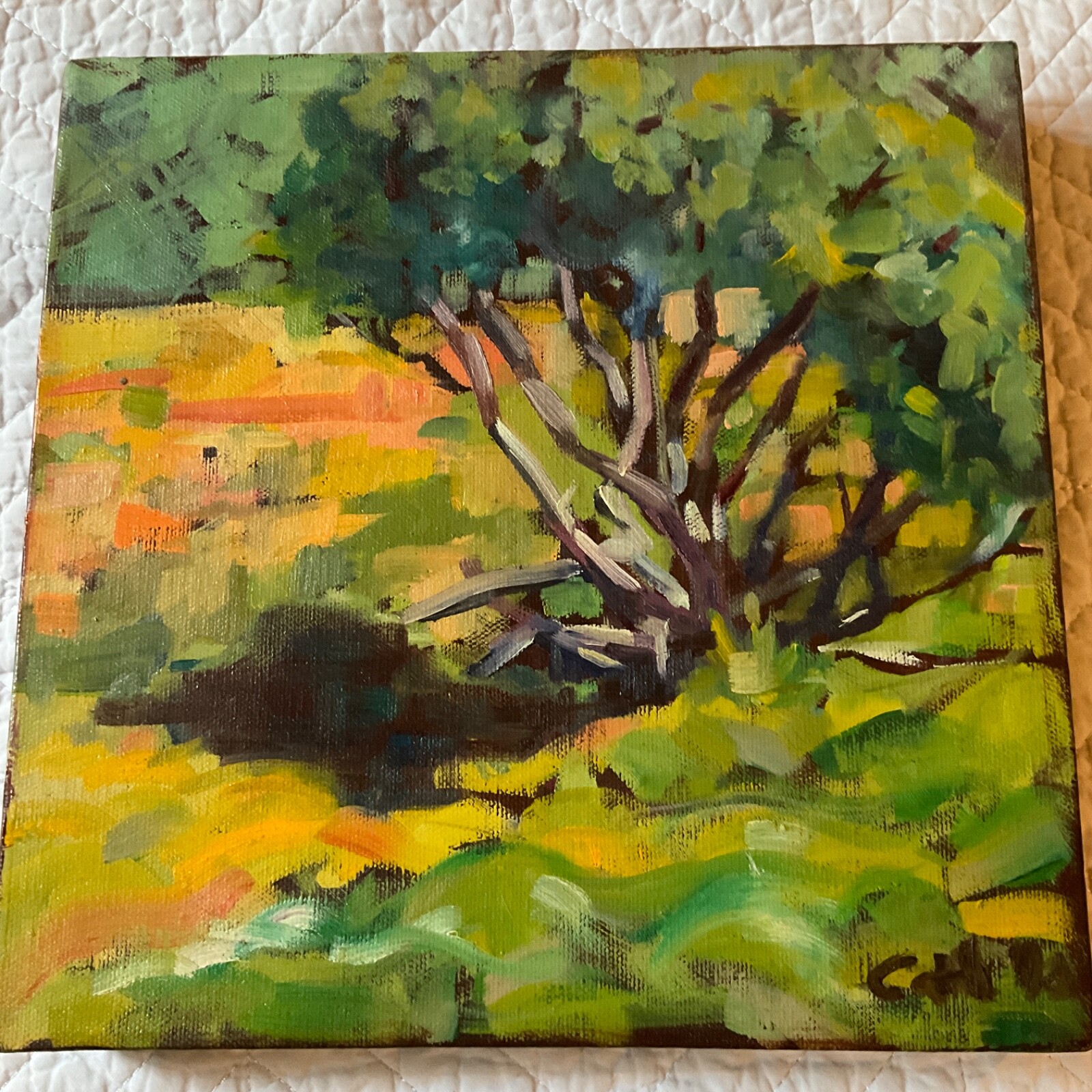 Impressionist landscape original acrylic PAINTING trees signed wall art modern