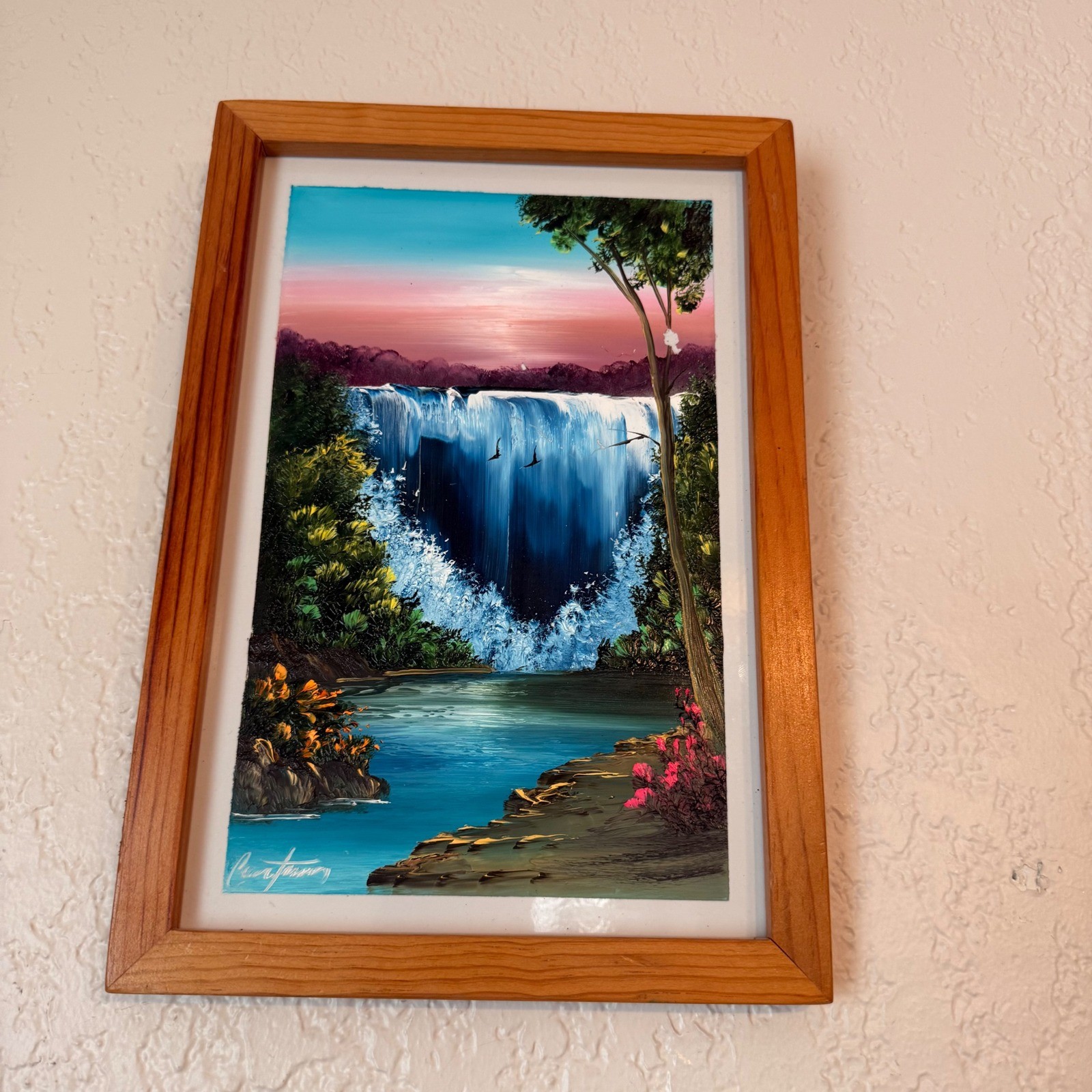 Cristian Ramirez Original Oil on Tile Waterfall Landscape Cancun Mexico 13×9