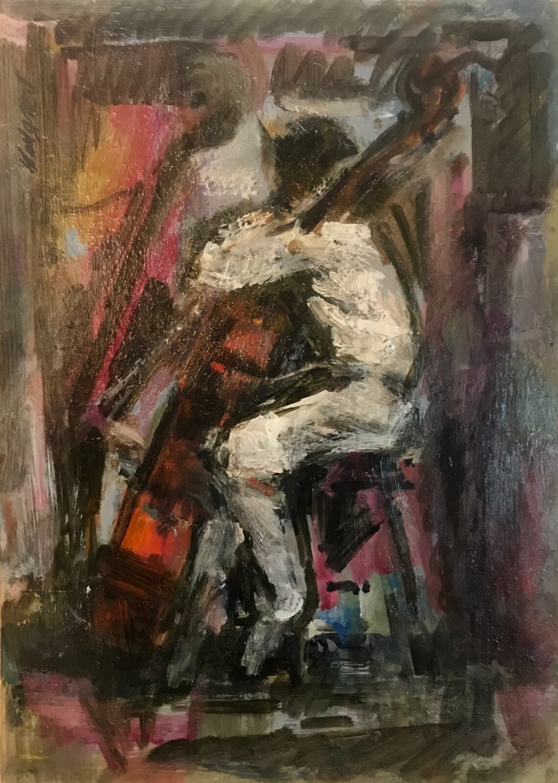 Bassist 14×10 in. Acrylic on panel Hall Groat Sr.