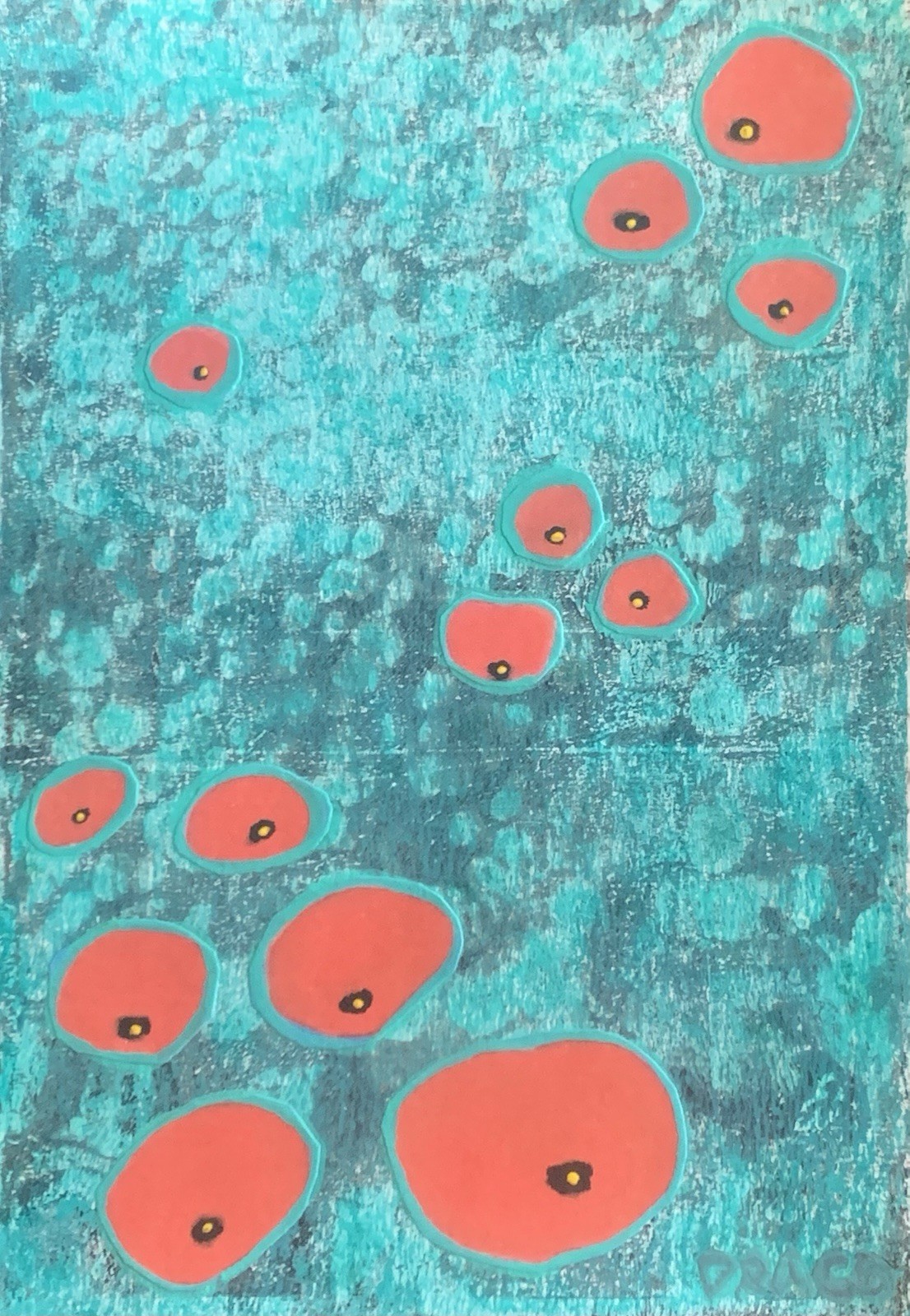 Original Abstract Expression Art Painting Poppies Landscape Acrylic Mixed Media