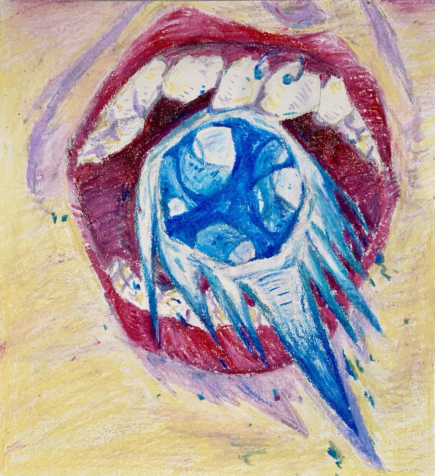 Comet Eater, Oil Pastel 11×12 Paper Colorful Abstract Radiant