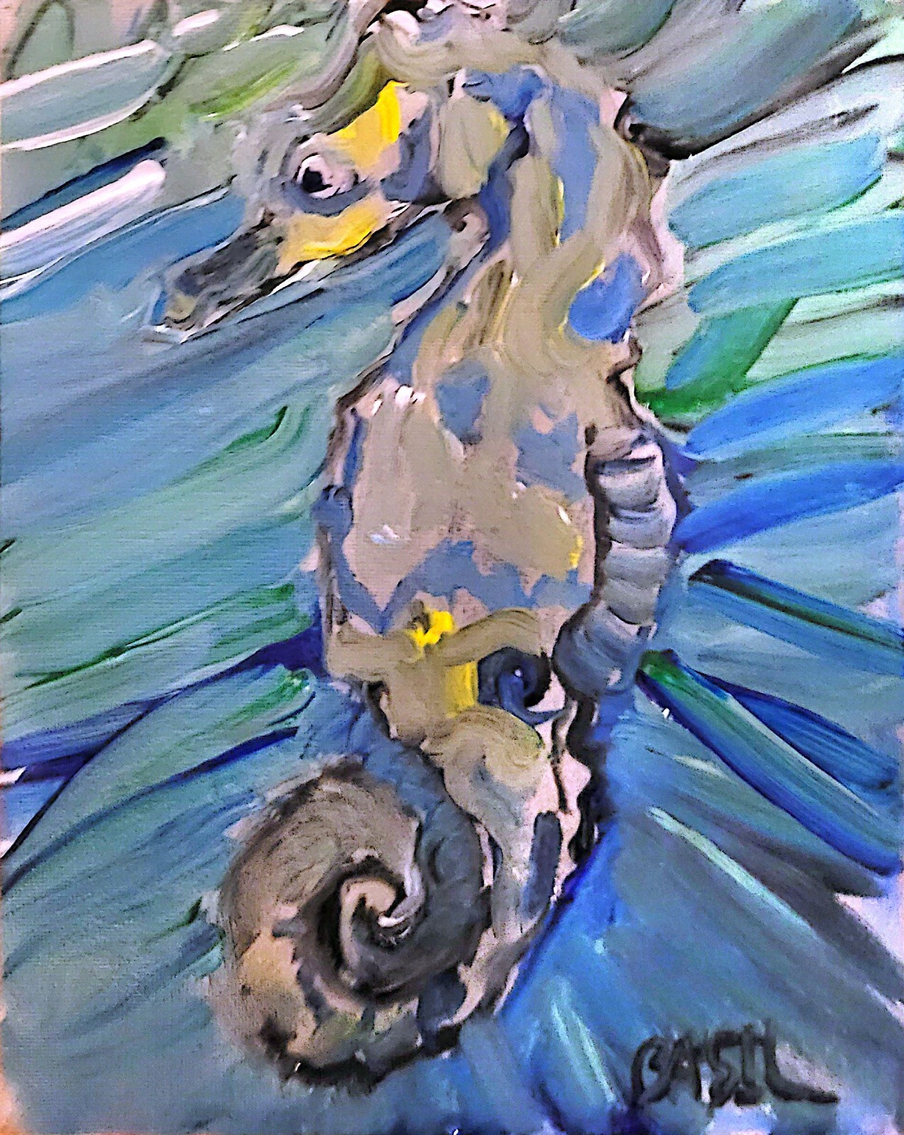 Seahorse Unique Abstract Expressionism Wall Art Canvas Board 8×10