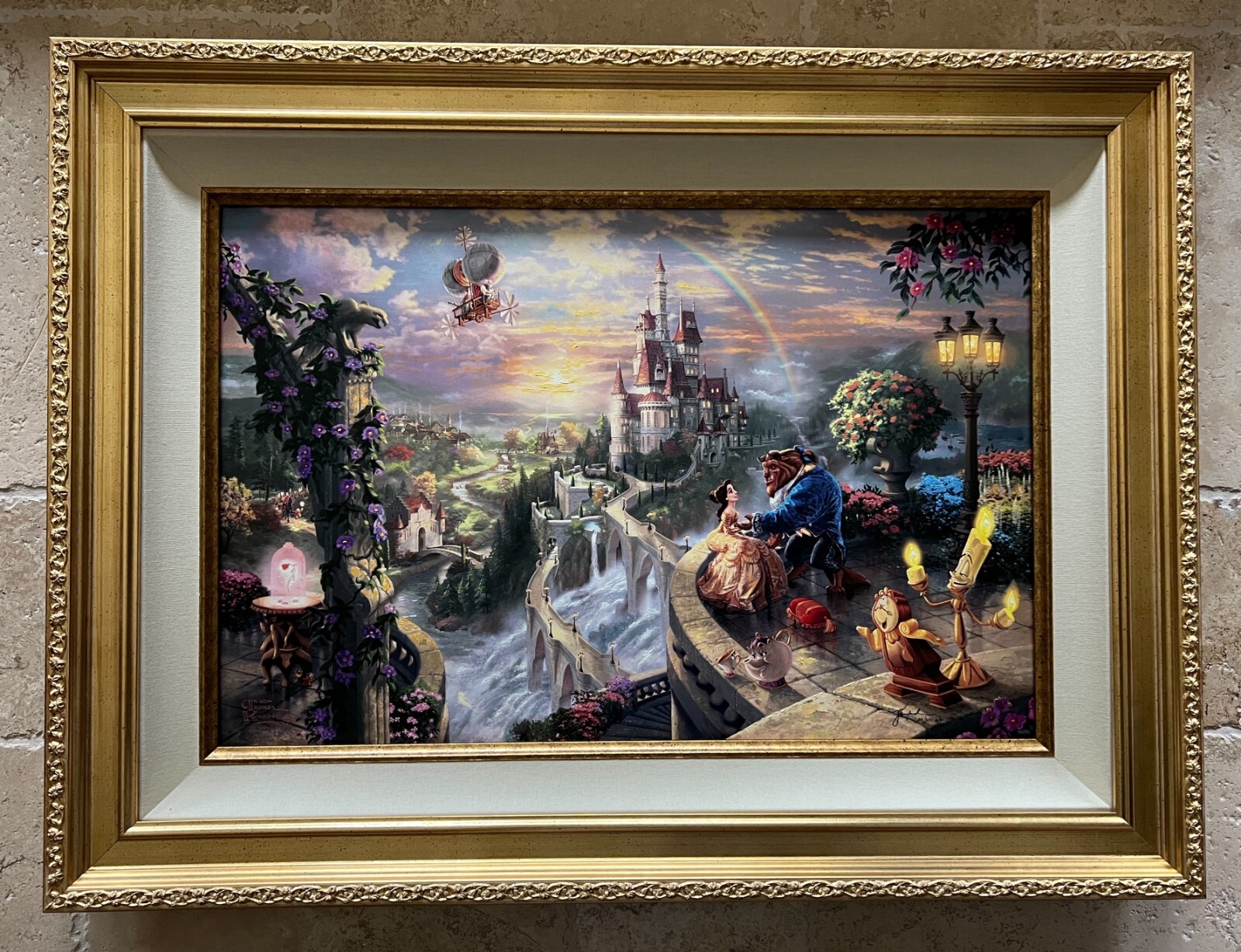 THOMAS KINKADE «BEAUTY & BEAST FALLING IN LOVE» 18″ X 27″ A/P HE GICLEE CANVAS