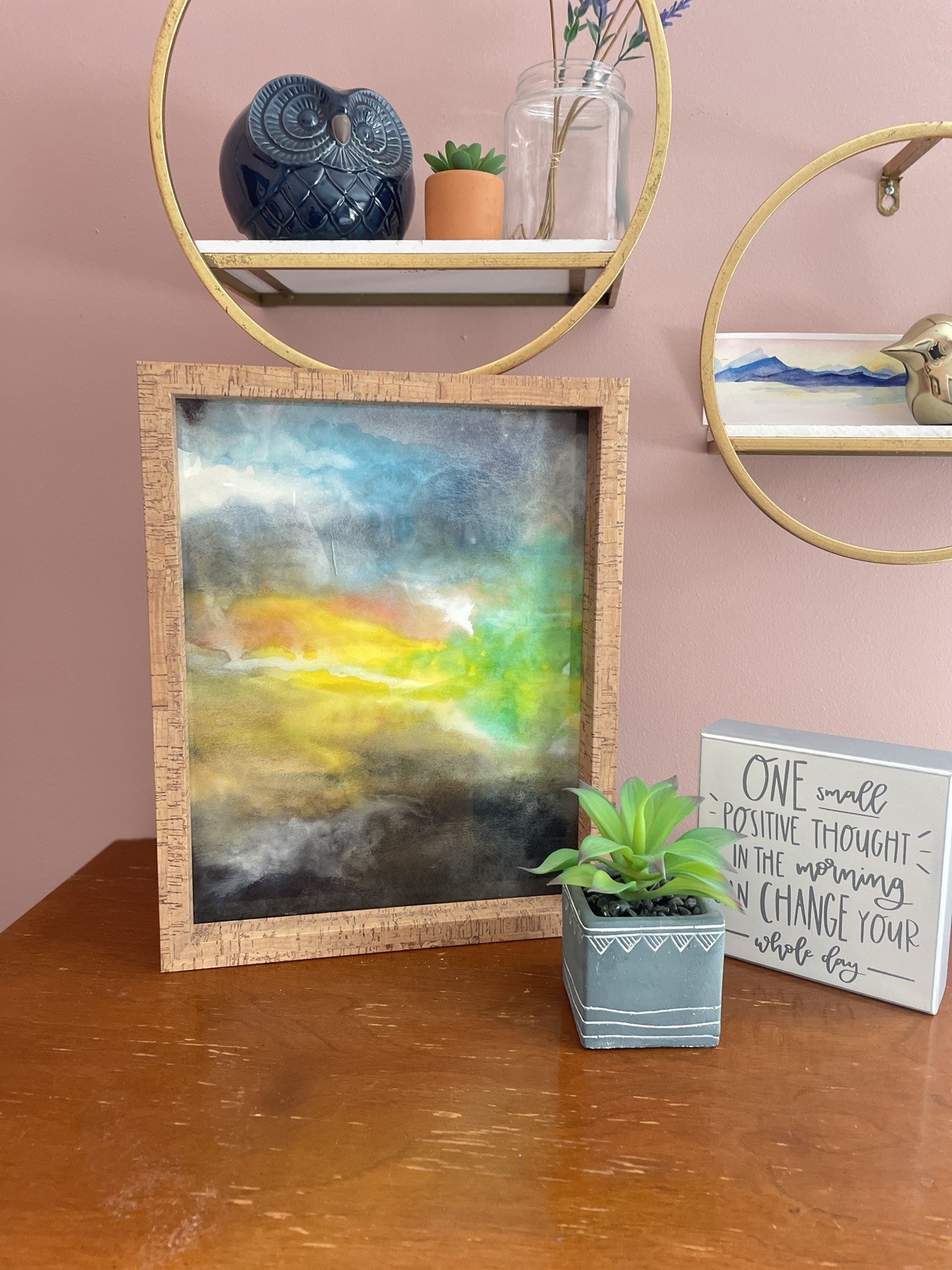 Original Watercolor Abstract, Unframed & Unique 11×14, Yellow, Green, Blue