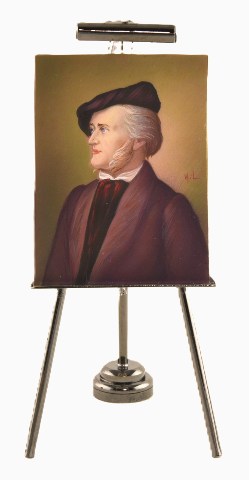 Miniature Portrait Wilhelm Richard Wagner by Italian Artist HiL w/Easel ORIGINAL