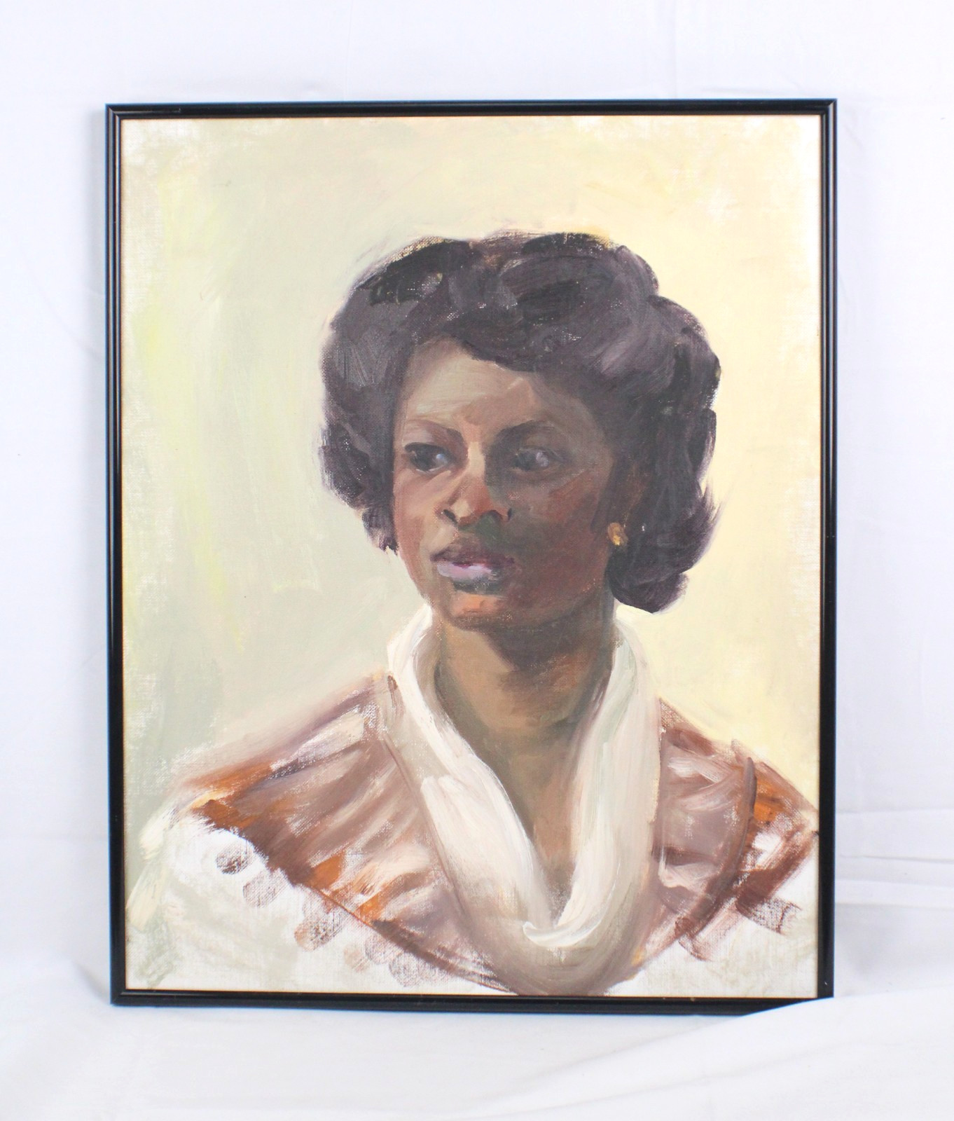 Vintage Portrait Of A Young Black Lady Oil Painting Signed Dedrick