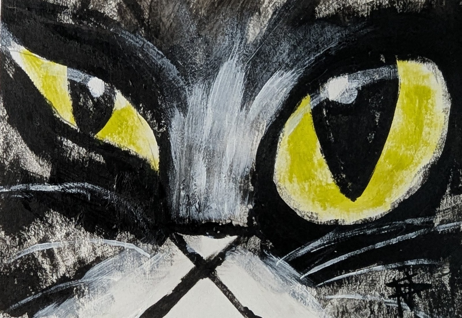 ACEO Original Cat Painting Collectible Modern Kitten Eyes Art Samantha McLean