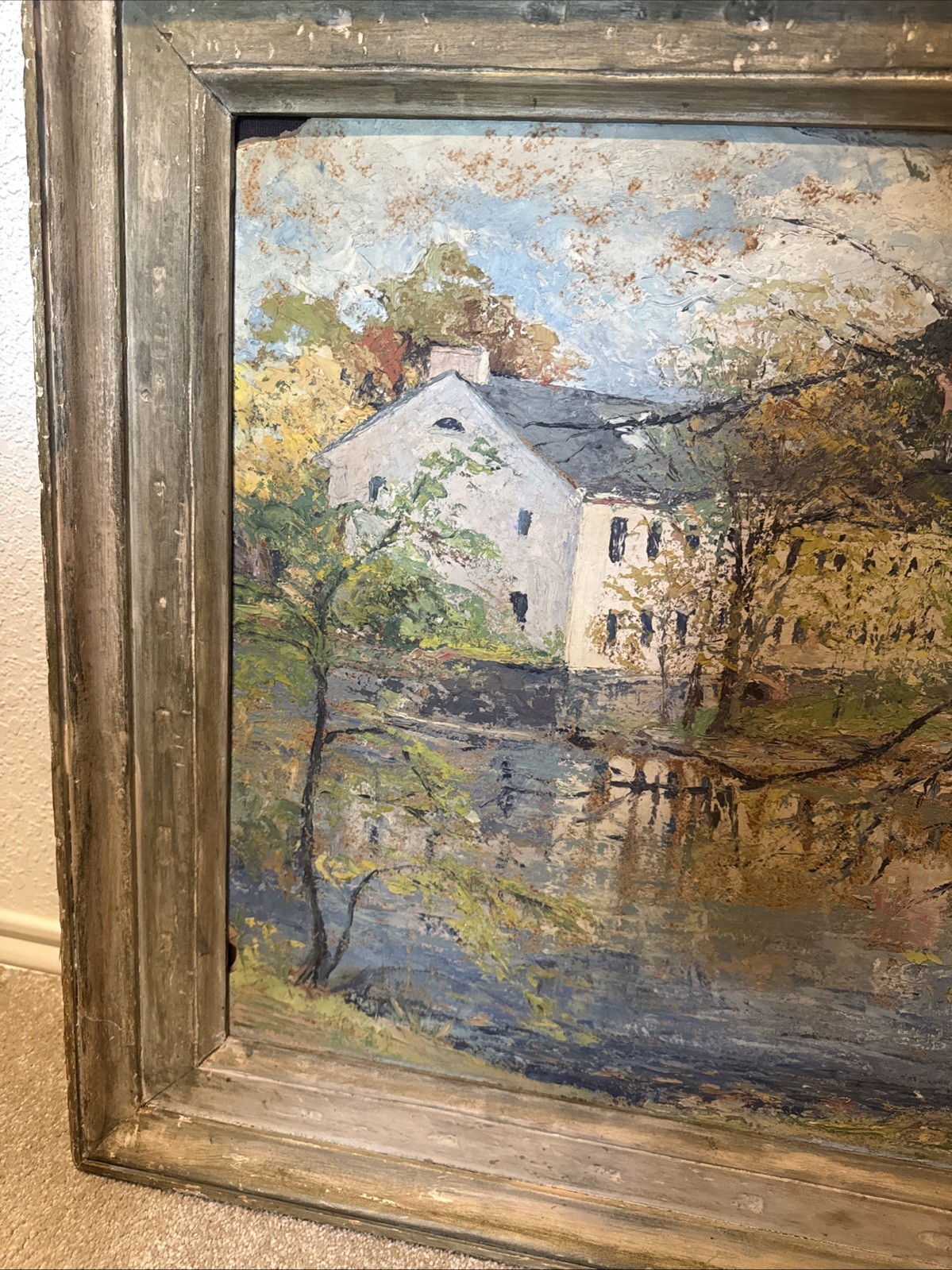 Vintage Impressionist Oil Painting Historic Northeast Water Mill Signed Framed